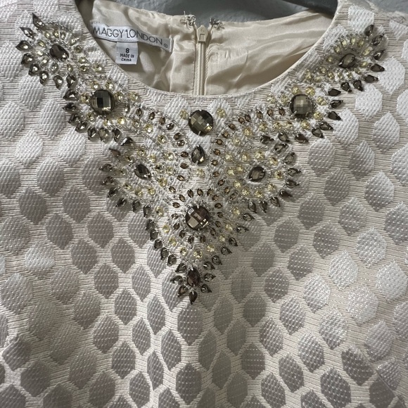 Maggy London Cream Mini Dress with Embellished Neckline - Picture 4 of 5